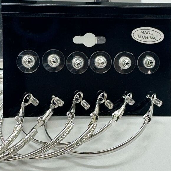 Variety 6 Pair Silver Tone Multi Stud And Hoop Earrings 1.75 - 2.5 inch - Picture 4 of 5